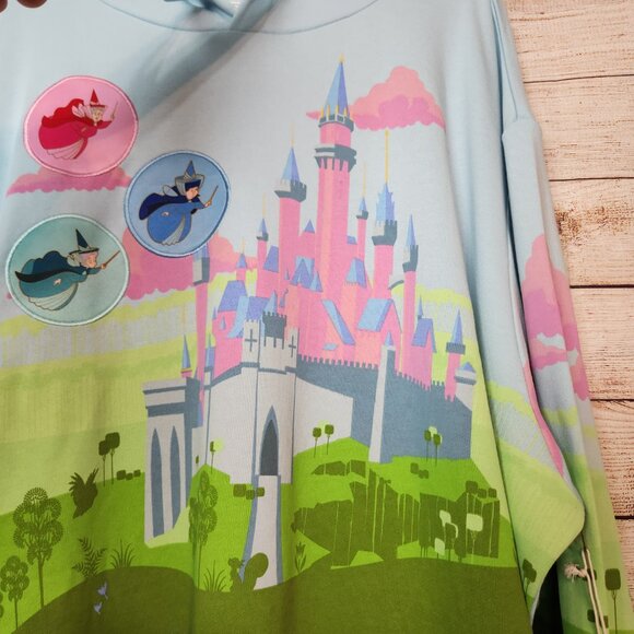 NWT Loungefly Disney Sweatshirt Adult 2X Sleeping Beauty Castle Fairies Hoodie - Picture 4 of 16